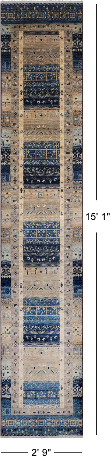 Tribal Persian Gabbeh Hand Knotted Wool Runner Rug - 2' 9" X 15' 1"