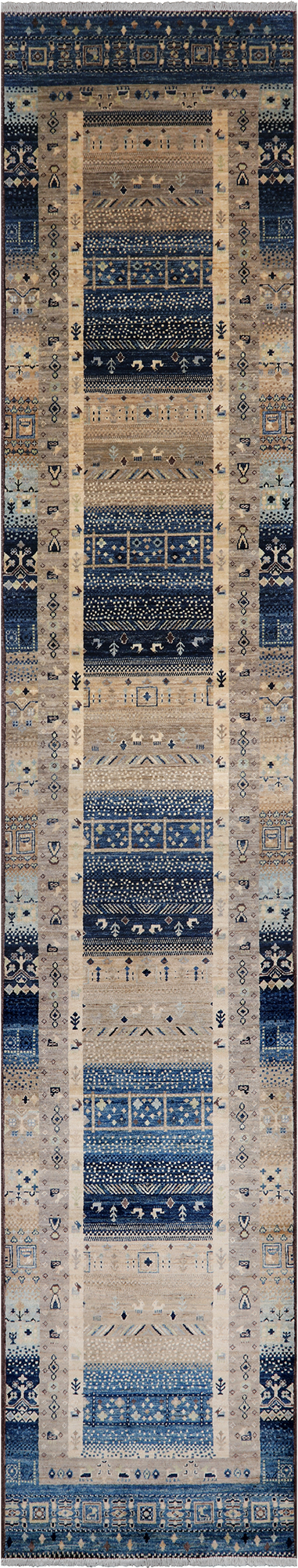 Tribal Persian Gabbeh Hand Knotted Wool Runner Rug - 2' 9" X 15' 1"