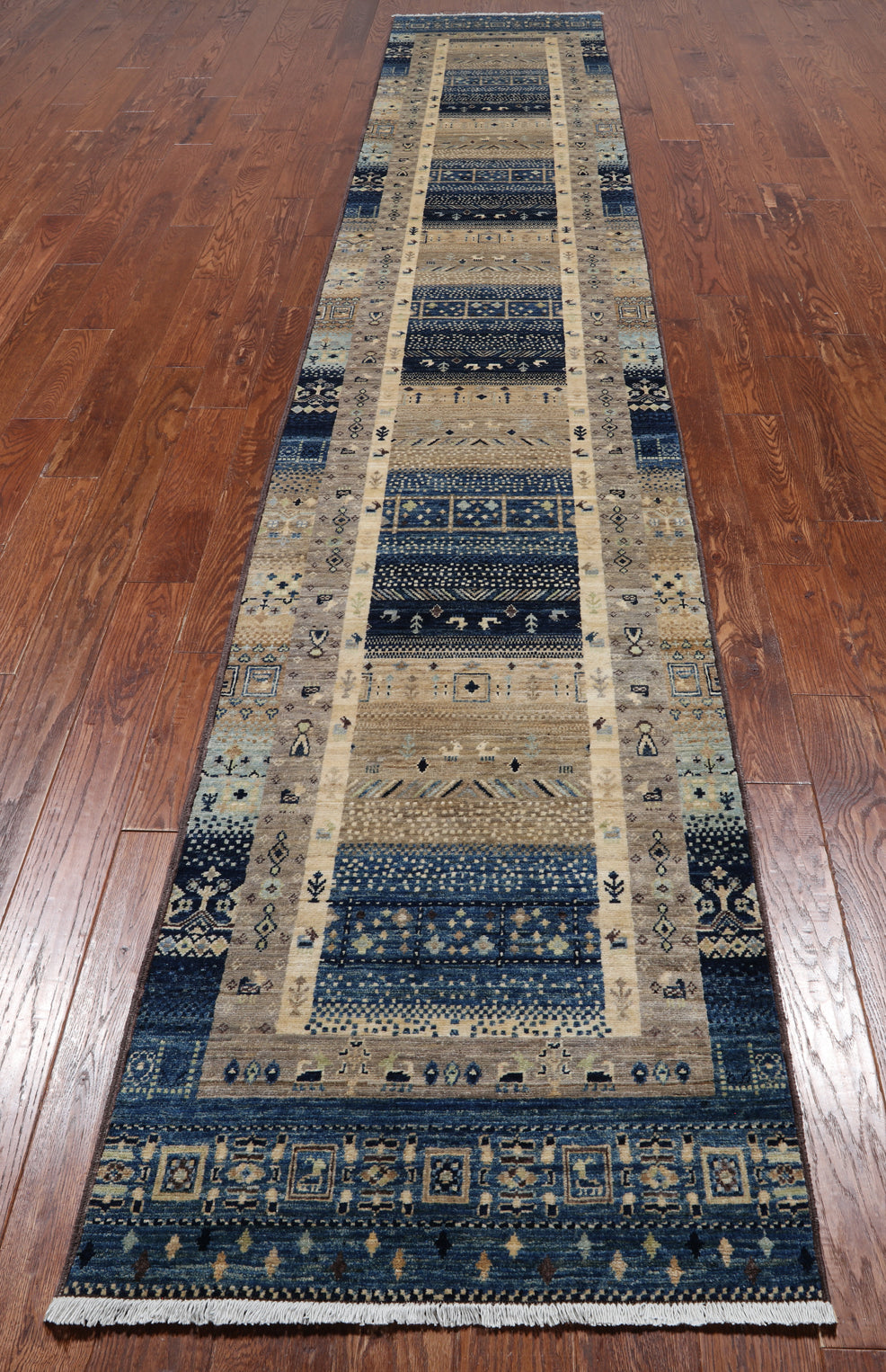 Tribal Persian Gabbeh Hand Knotted Wool Runner Rug - 2' 9" X 15' 1"