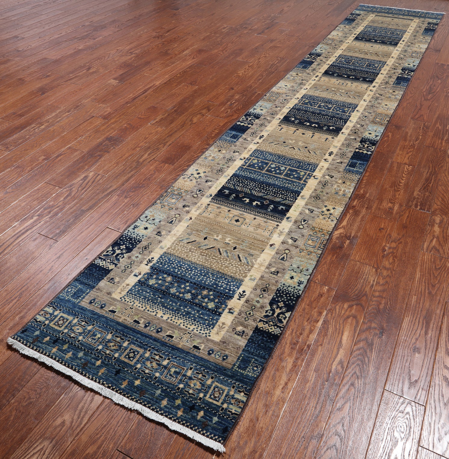 Tribal Persian Gabbeh Hand Knotted Wool Runner Rug - 2' 9" X 15' 1"