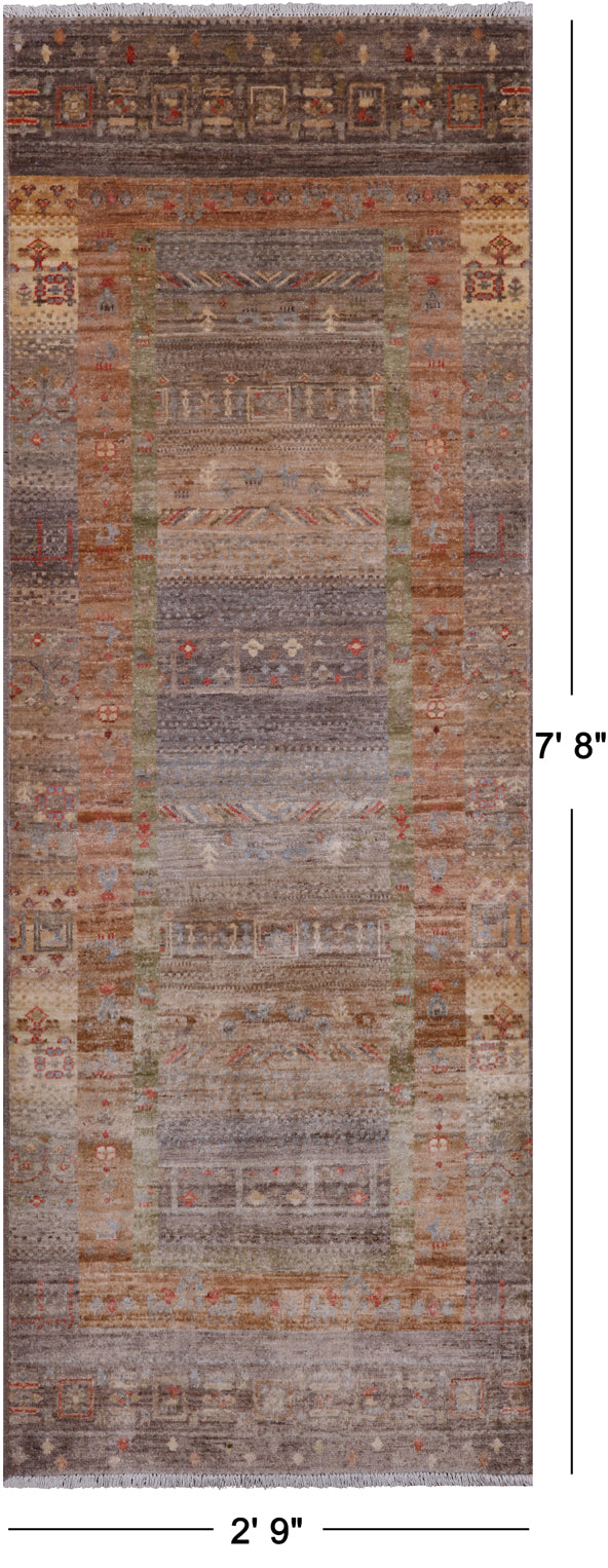 Tribal Persian Gabbeh Handmade Wool Runner Rug - 2' 9" X 7' 8"