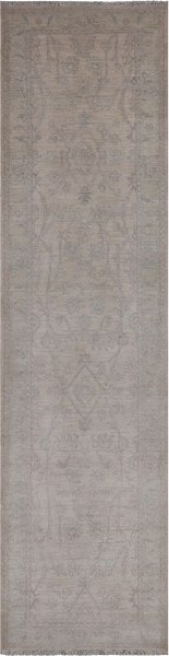 Ivory Peshawar Washed Out Hand-Knotted Wool Runner Rug - 2' 6" X 9' 9"