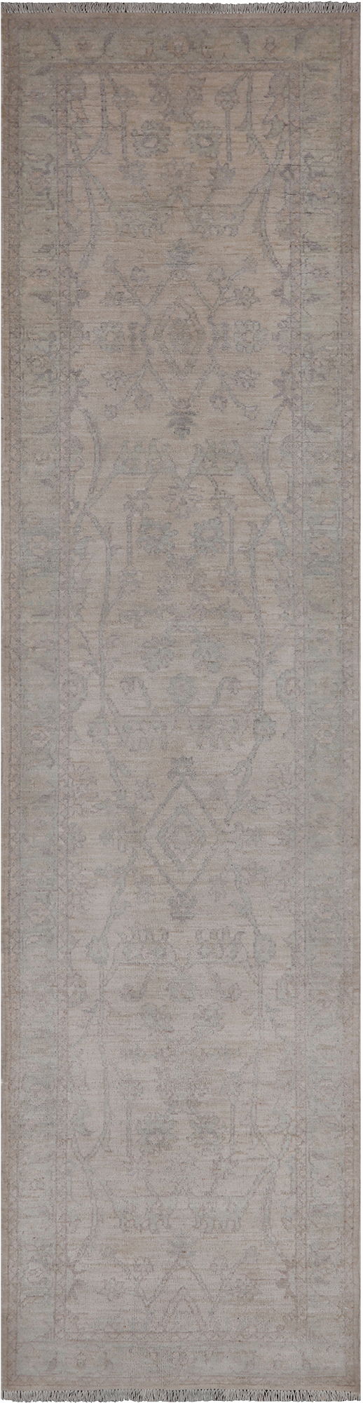 Ivory Peshawar Washed Out Hand-Knotted Wool Runner Rug - 2' 6" X 9' 9"
