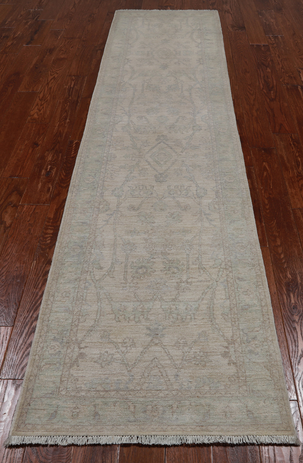 Ivory Peshawar Washed Out Hand-Knotted Wool Runner Rug - 2' 6" X 9' 9"