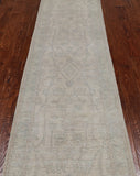Ivory Peshawar Washed Out Hand-Knotted Wool Runner Rug - 2' 6" X 9' 9"