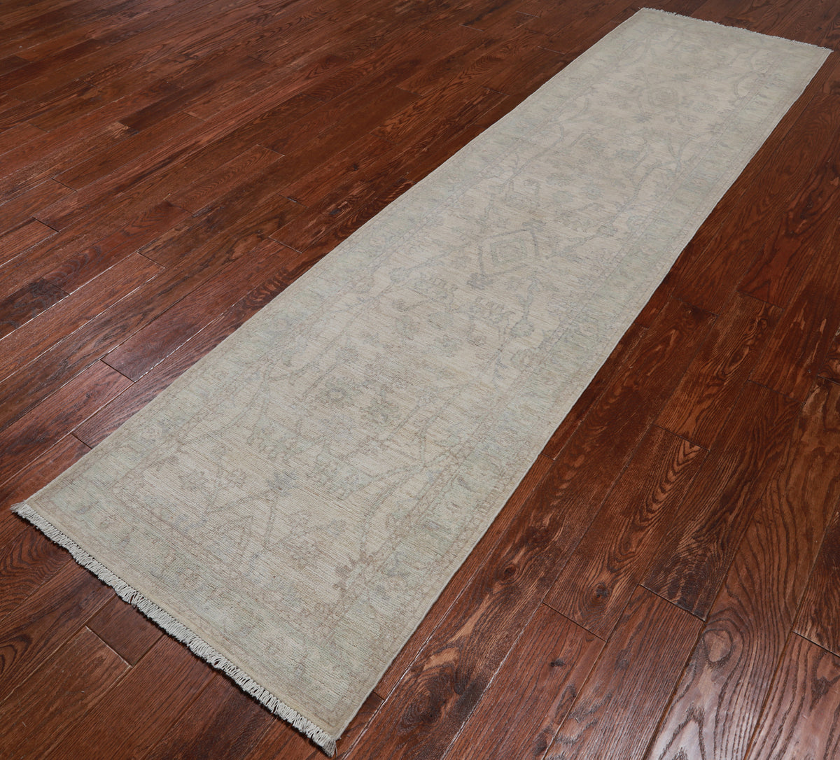 Ivory Peshawar Washed Out Hand-Knotted Wool Runner Rug - 2' 6" X 9' 9"