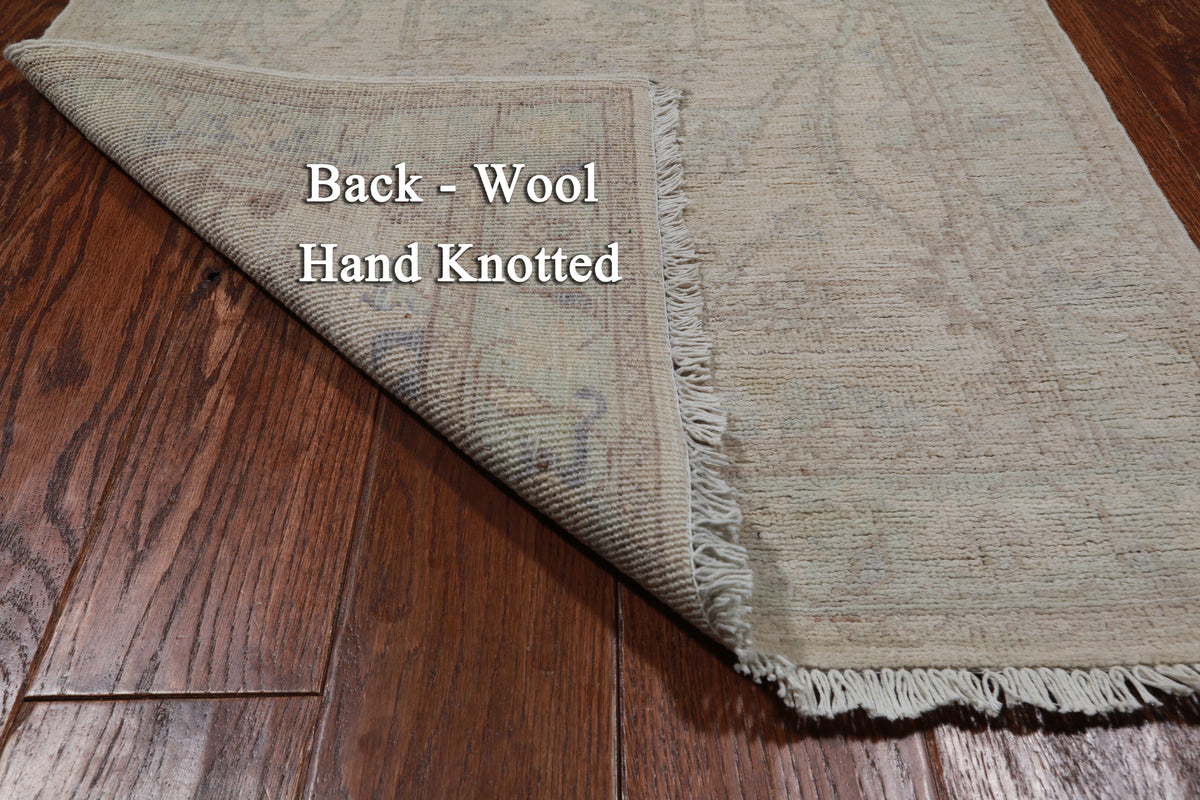Ivory Peshawar Washed Out Hand-Knotted Wool Runner Rug - 2' 6" X 9' 9"