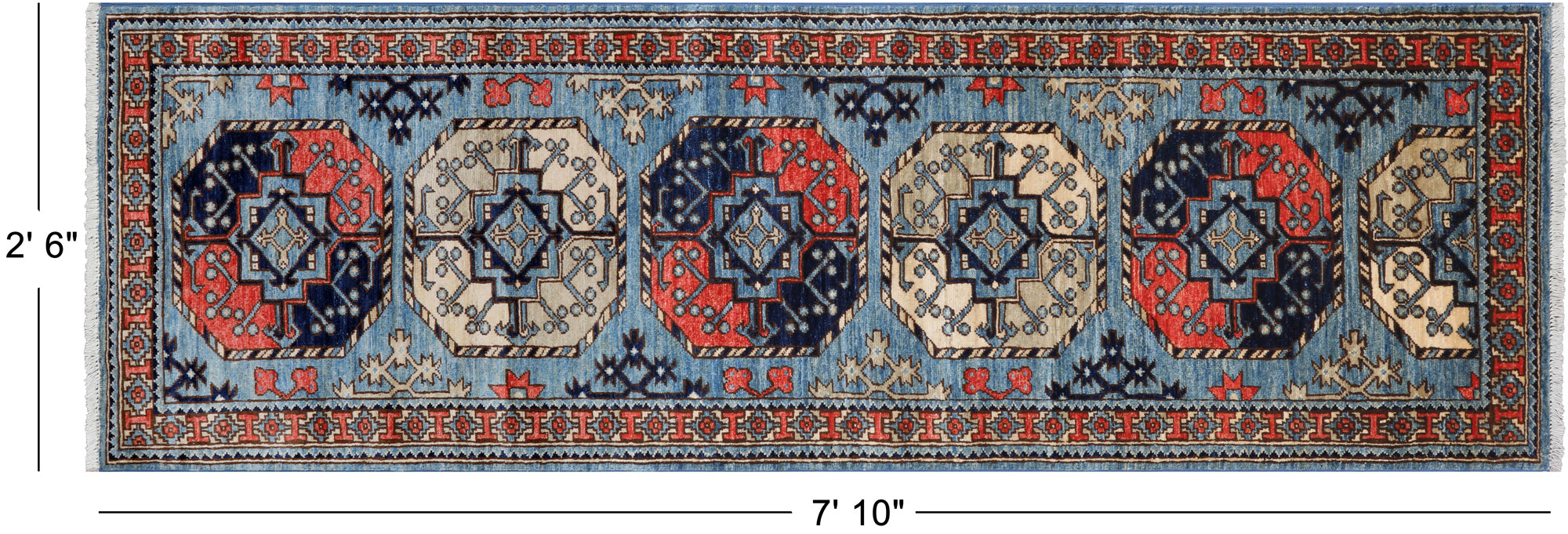 Blue Turkmen Ersari Handmade Wool Runner Rug - 2' 6" X 7' 10"
