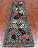 Blue Turkmen Ersari Handmade Wool Runner Rug - 2' 6" X 7' 10"