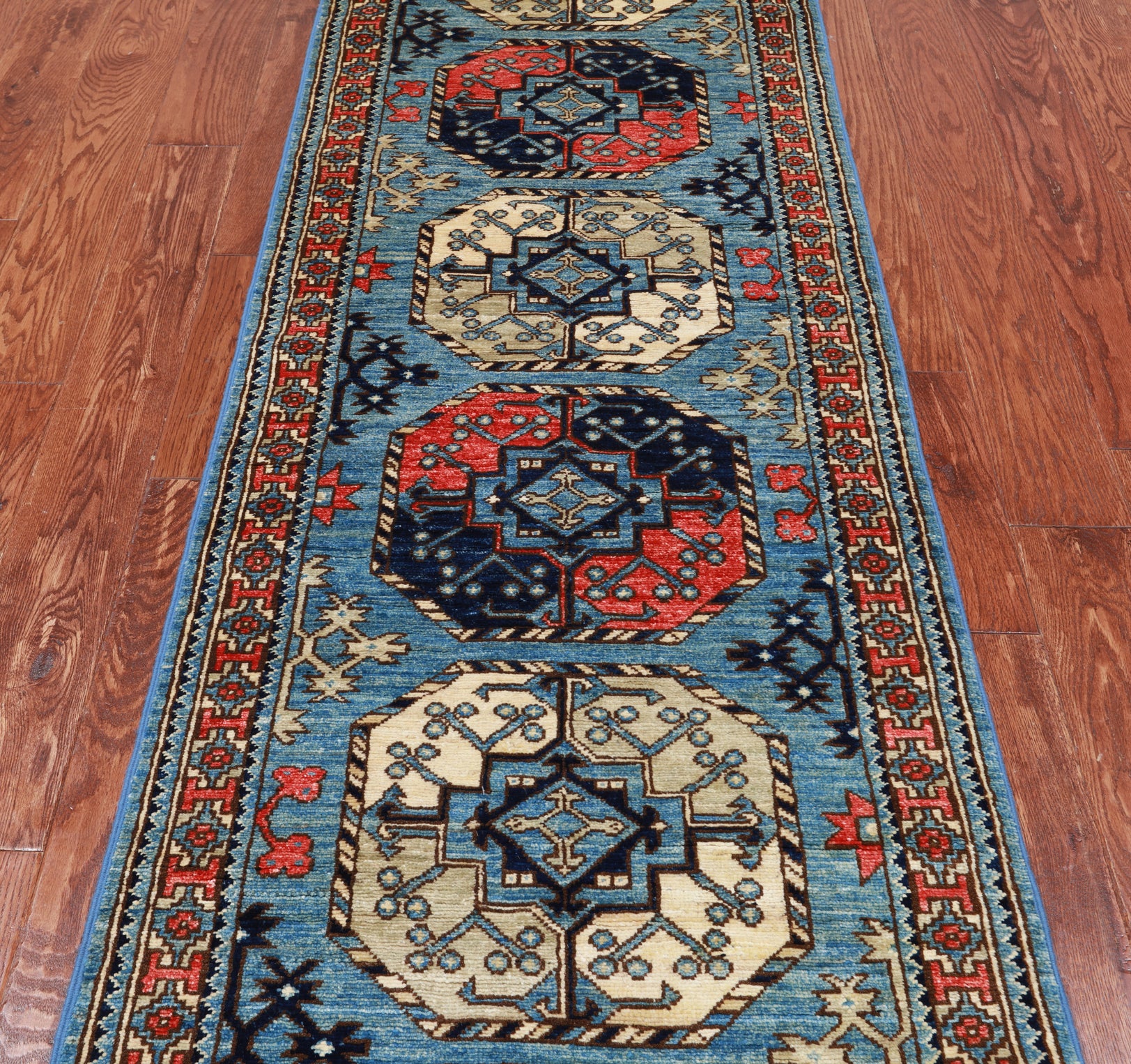Blue Turkmen Ersari Handmade Wool Runner Rug - 2' 6" X 7' 10"