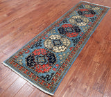 Blue Turkmen Ersari Handmade Wool Runner Rug - 2' 6" X 7' 10"