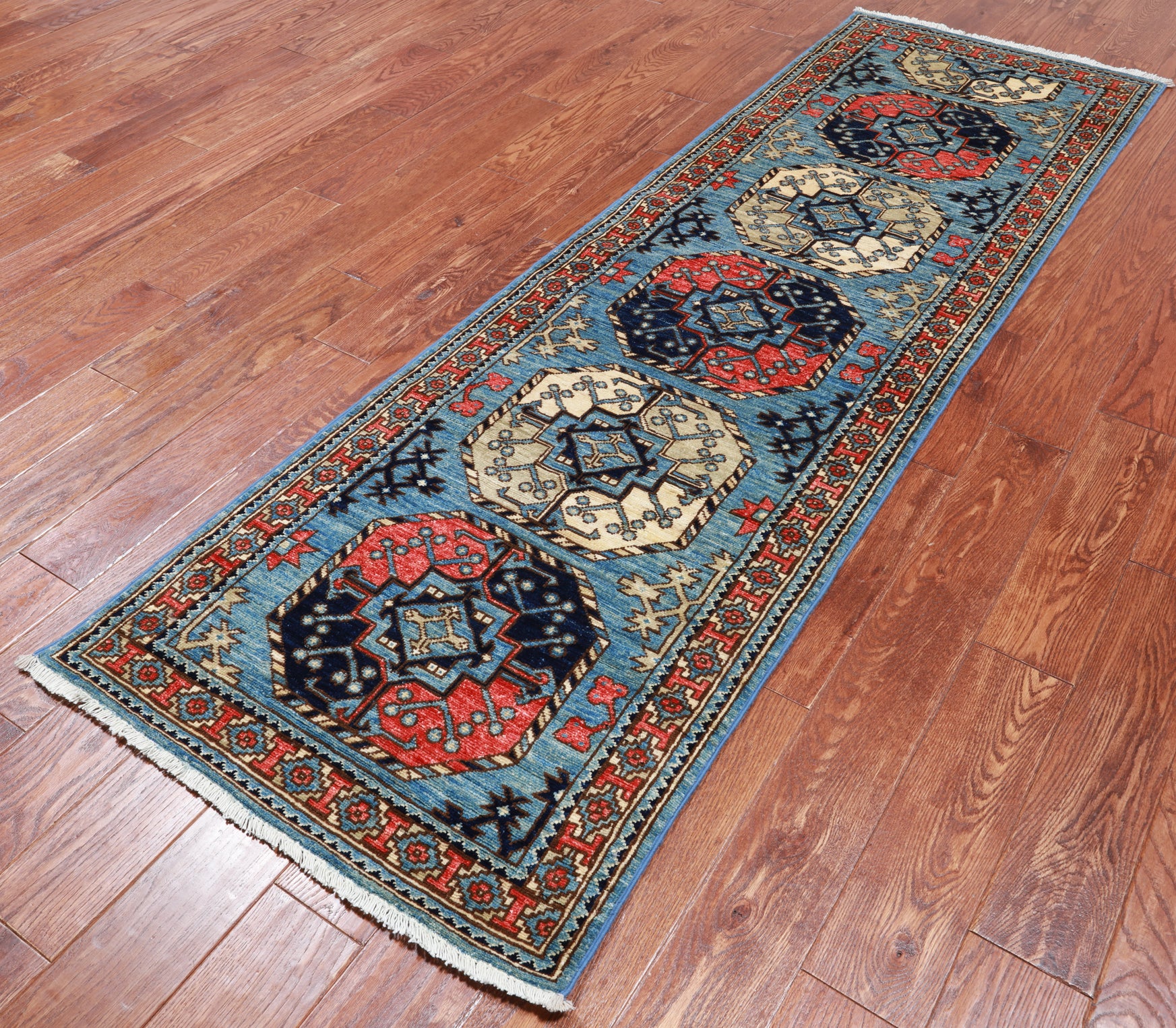 Blue Turkmen Ersari Handmade Wool Runner Rug - 2' 6" X 7' 10"