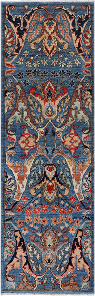 Blue Persian Fine Serapi Handmade Wool Runner Rug - 2' 6" X 7' 9"