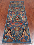 Blue Persian Fine Serapi Handmade Wool Runner Rug - 2' 6" X 7' 9"