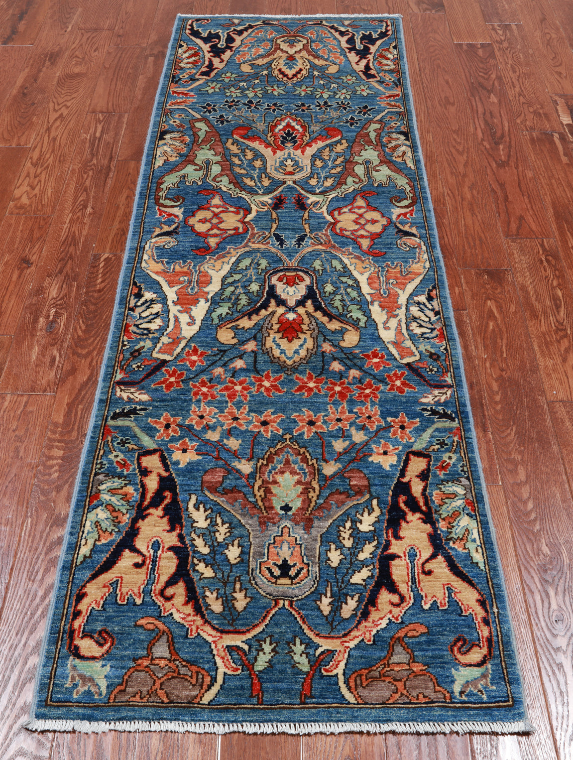 Blue Persian Fine Serapi Handmade Wool Runner Rug - 2' 6" X 7' 9"
