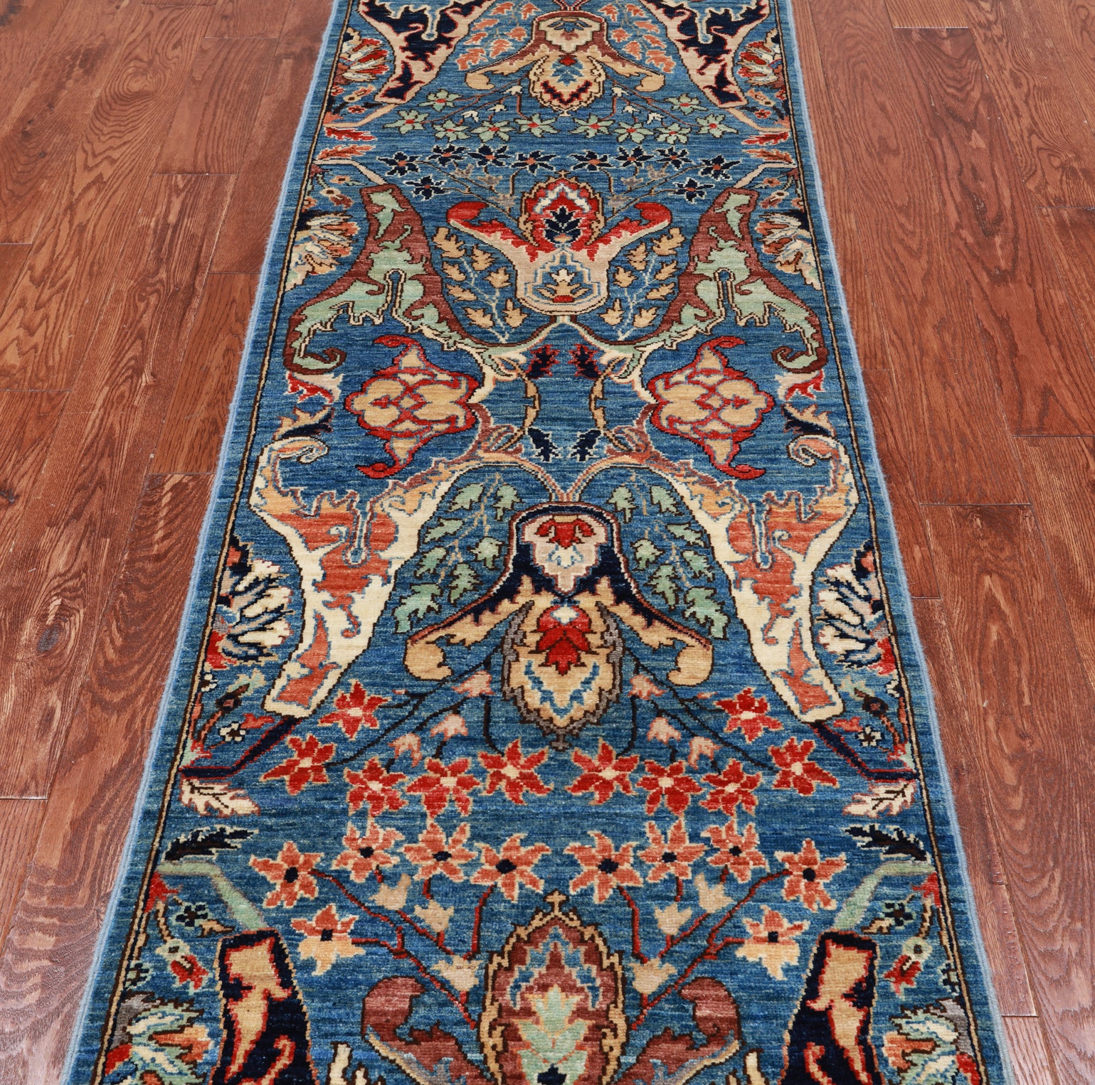 Blue Persian Fine Serapi Handmade Wool Runner Rug - 2' 6" X 7' 9"