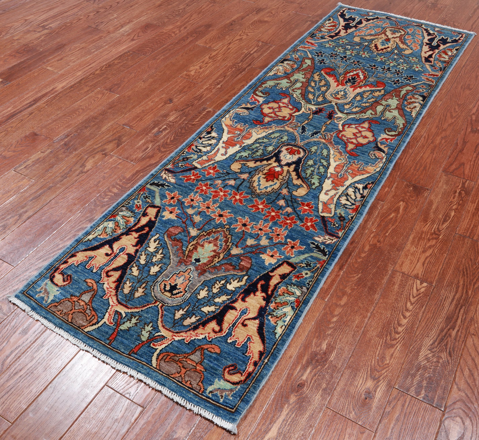 Blue Persian Fine Serapi Handmade Wool Runner Rug - 2' 6" X 7' 9"
