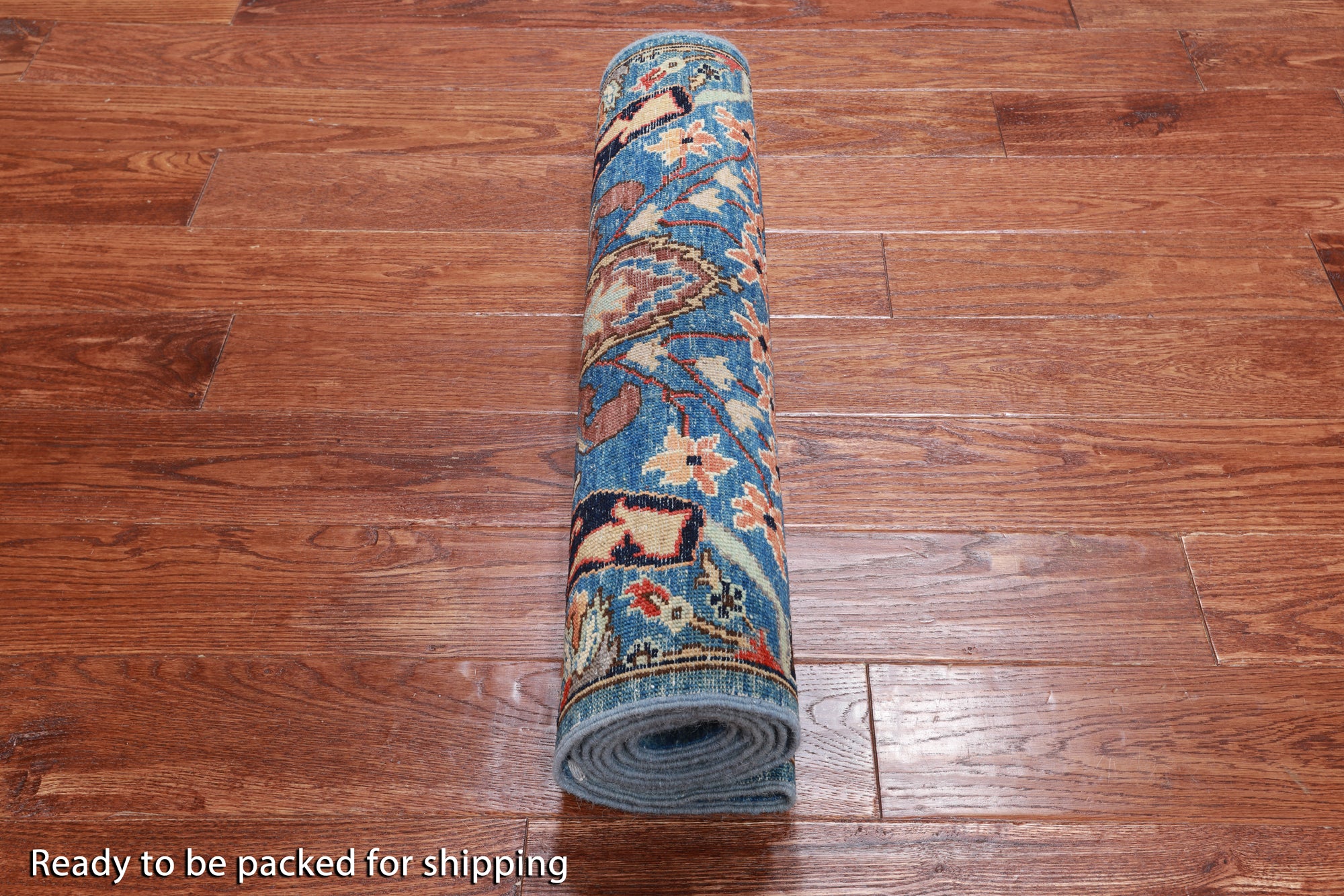 Blue Persian Fine Serapi Handmade Wool Runner Rug - 2' 6" X 7' 9"