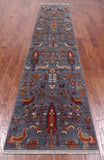 Grey Tree Of Life Persian Hand-Knotted Wool Runner Rug - 2' 6" X 12' 11"