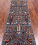 Grey Tree Of Life Persian Hand-Knotted Wool Runner Rug - 2' 6" X 12' 11"