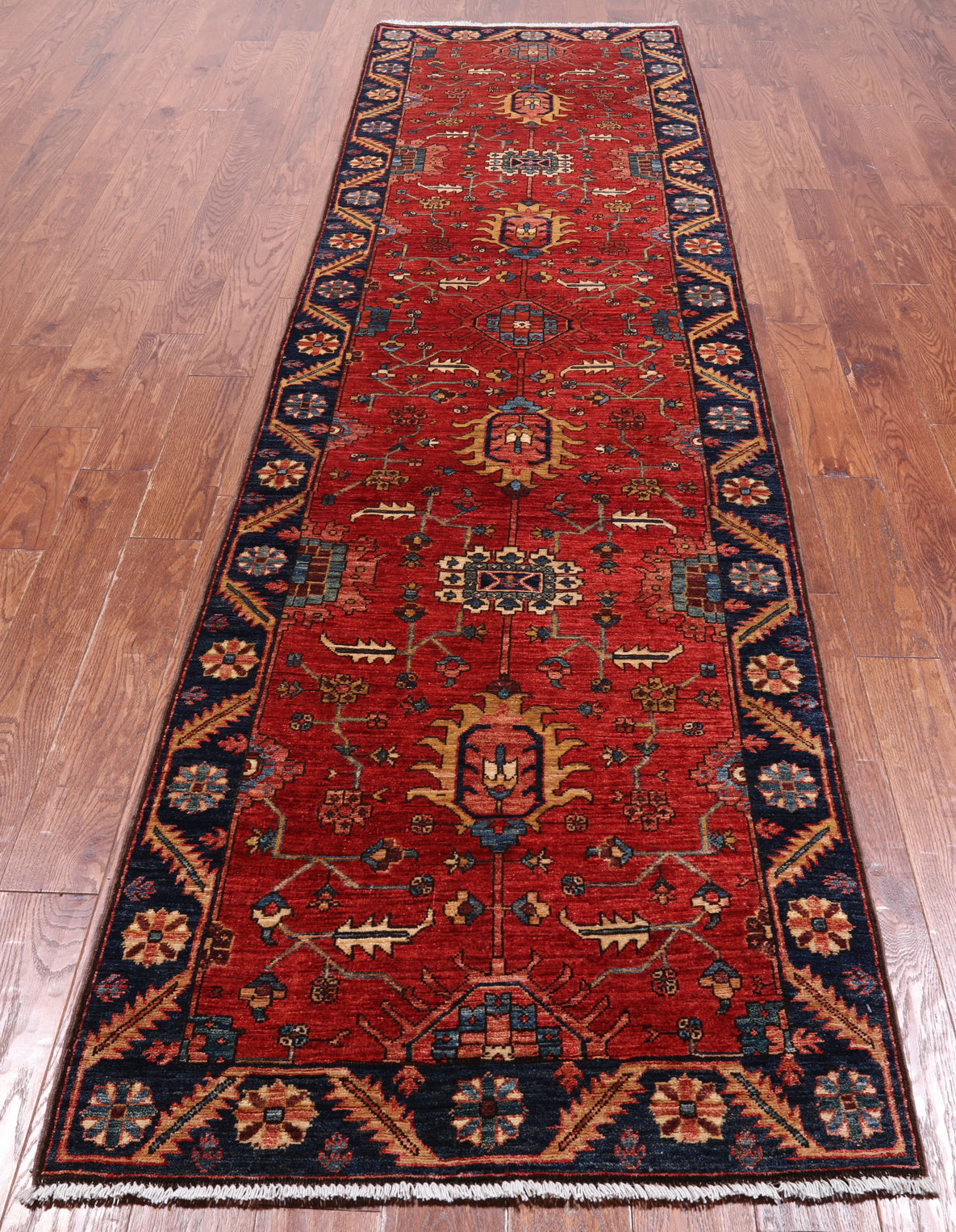 Red Persian Fine Serapi Handmade Wool Runner Rug - 3' 1" X 11' 9"