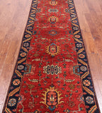 Red Persian Fine Serapi Handmade Wool Runner Rug - 3' 1" X 11' 9"