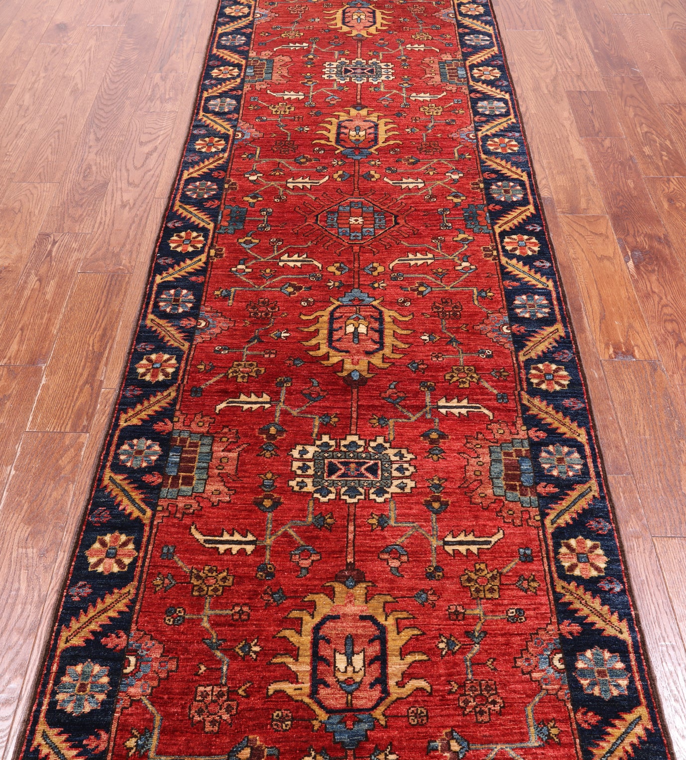 Red Persian Fine Serapi Handmade Wool Runner Rug - 3' 1" X 11' 9"