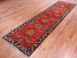 Red Persian Fine Serapi Handmade Wool Runner Rug - 3' 1" X 11' 9"