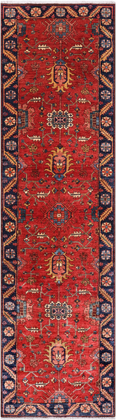 Red Persian Fine Serapi Handmade Wool Runner Rug - 3' 1" X 11' 9"