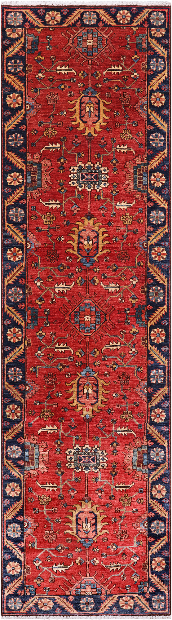 Red Persian Fine Serapi Handmade Wool Runner Rug - 3' 1" X 11' 9"
