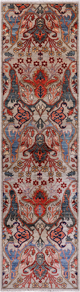 Silver Persian Fine Serapi Handmade Wool Runner Rug - 2' 9" X 10' 0"