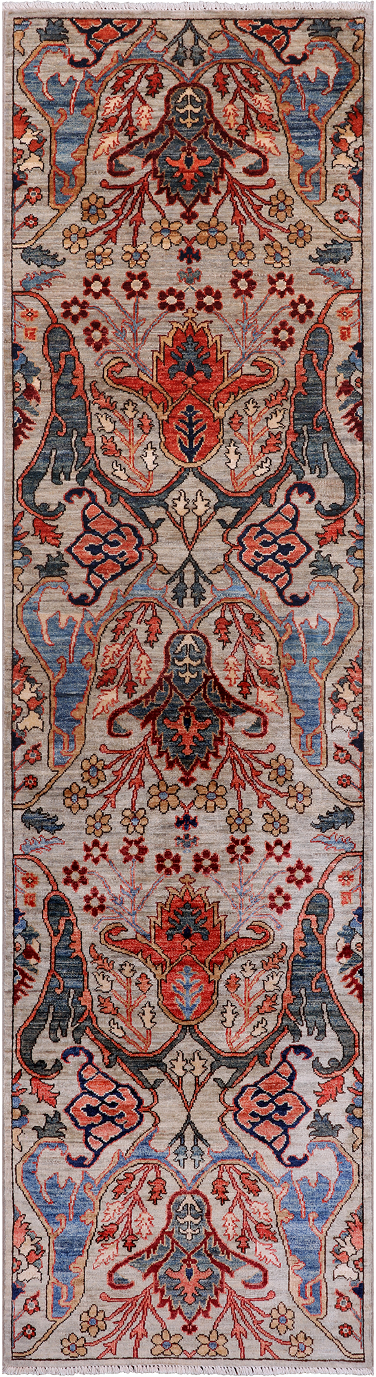 Silver Persian Fine Serapi Handmade Wool Runner Rug - 2' 9" X 10' 0"