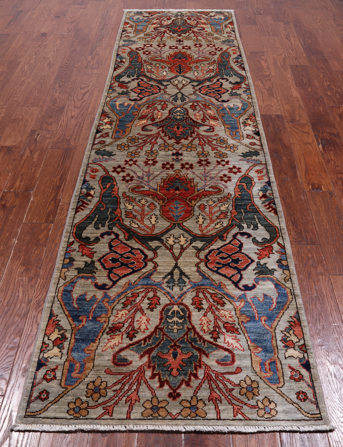 Silver Persian Fine Serapi Handmade Wool Runner Rug - 2' 9" X 10' 0"