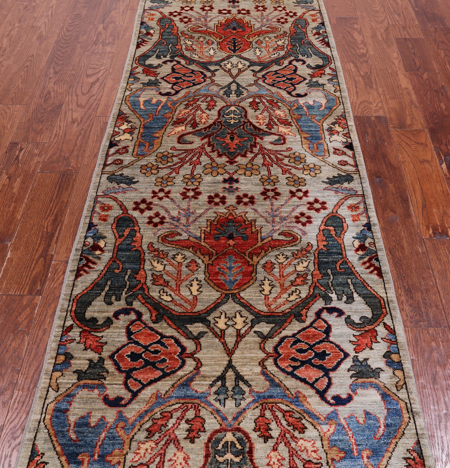 Silver Persian Fine Serapi Handmade Wool Runner Rug - 2' 9" X 10' 0"
