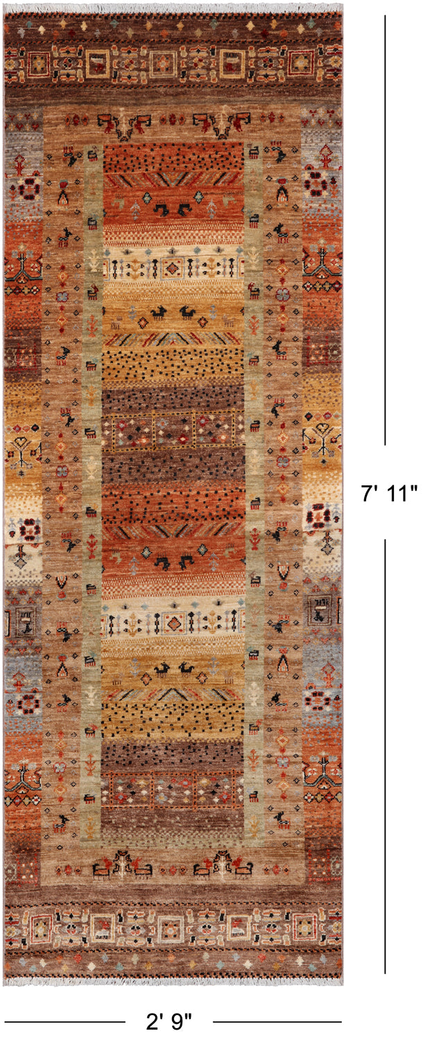 Tribal Persian Gabbeh Handmade Wool Runner Rug - 2' 9" X 7' 11"