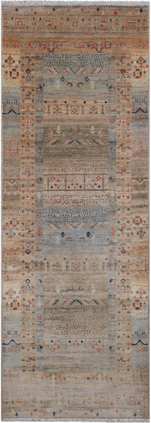 Tribal Persian Gabbeh Hand Knotted Wool Runner Rug - 2' 10" X 7' 8"