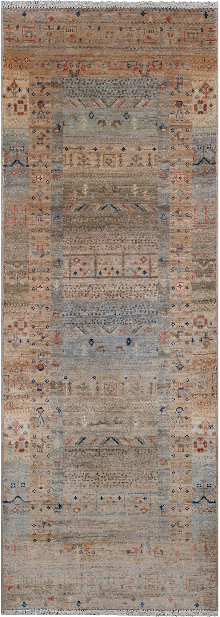 Tribal Persian Gabbeh Hand Knotted Wool Runner Rug - 2' 10" X 7' 8"