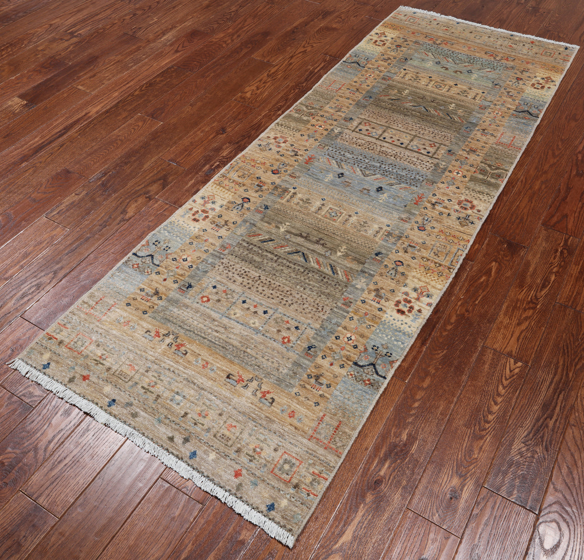 Tribal Persian Gabbeh Hand Knotted Wool Runner Rug - 2' 10" X 7' 8"