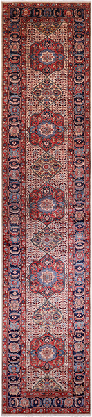 Ivory Persian Fine Serapi Handmade Wool Runner Rug - 3' 9" X 17' 10"