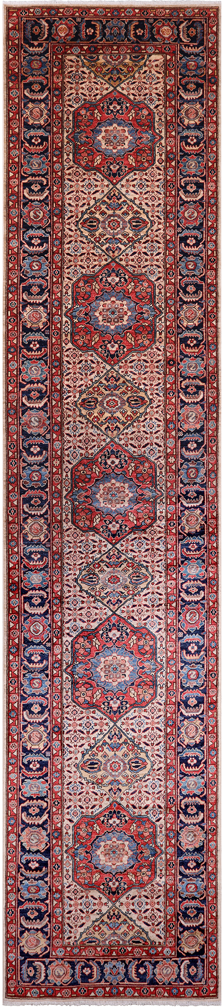 Ivory Persian Fine Serapi Handmade Wool Runner Rug - 3' 9" X 17' 10"