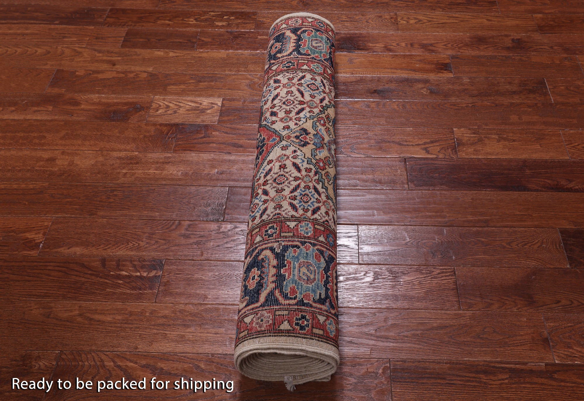 Ivory Persian Fine Serapi Handmade Wool Runner Rug - 3' 9" X 17' 10"
