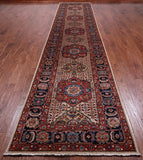 Ivory Persian Fine Serapi Handmade Wool Runner Rug - 3' 9" X 17' 10"