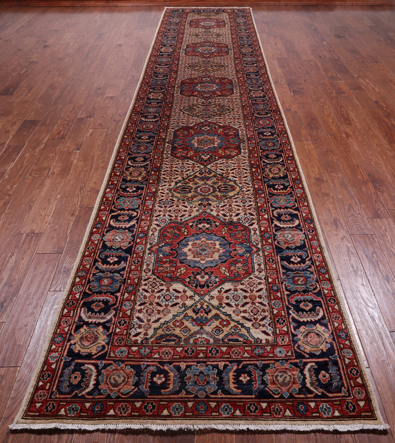 Ivory Persian Fine Serapi Handmade Wool Runner Rug - 3' 9" X 17' 10"