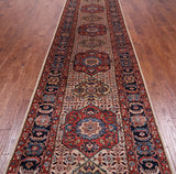 Ivory Persian Fine Serapi Handmade Wool Runner Rug - 3' 9" X 17' 10"