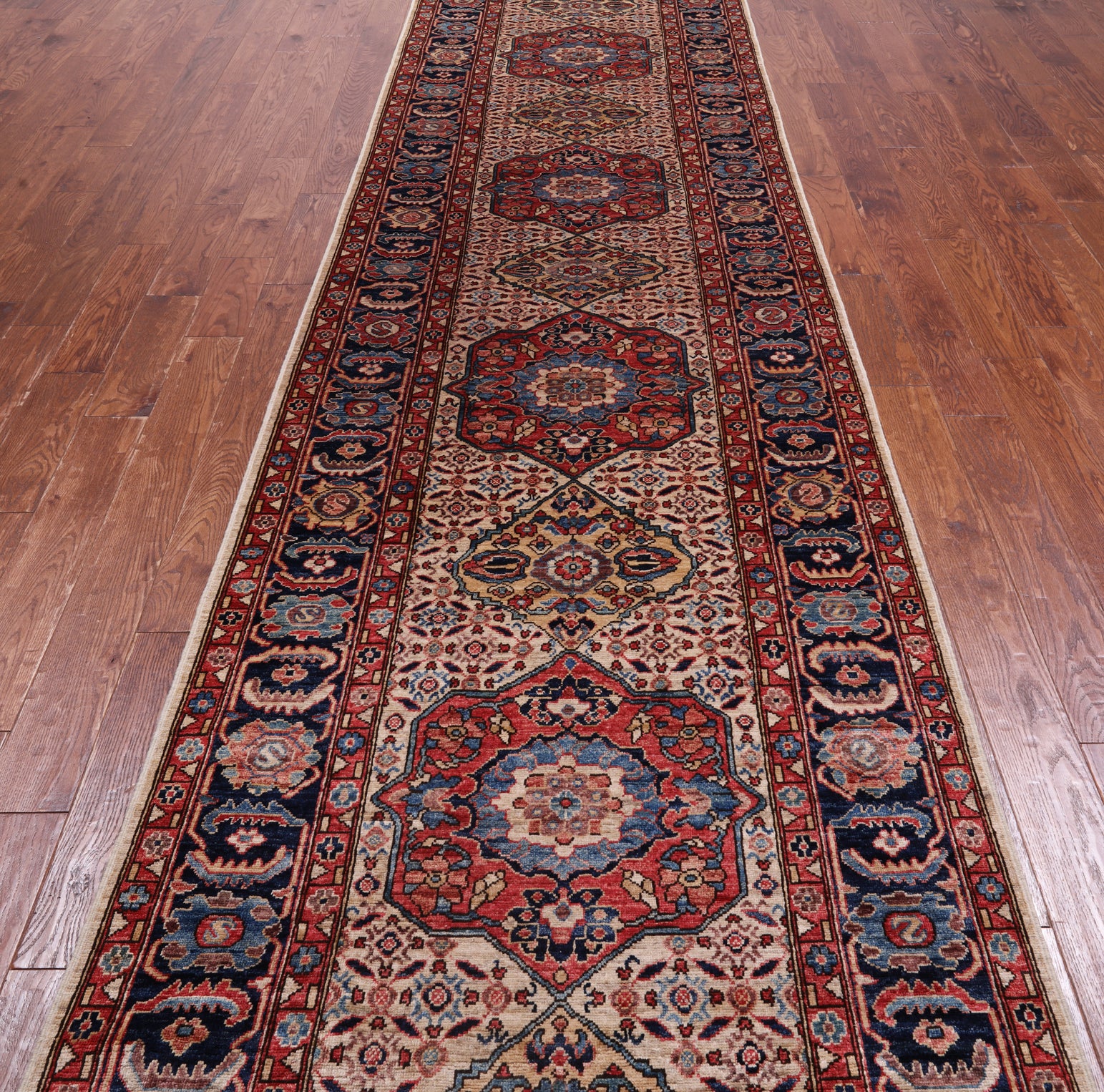 Ivory Persian Fine Serapi Handmade Wool Runner Rug - 3' 9" X 17' 10"