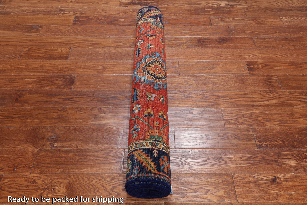 Rust Persian Fine Serapi Hand Knotted Wool Runner Rug - 4' 0" X 11' 3"