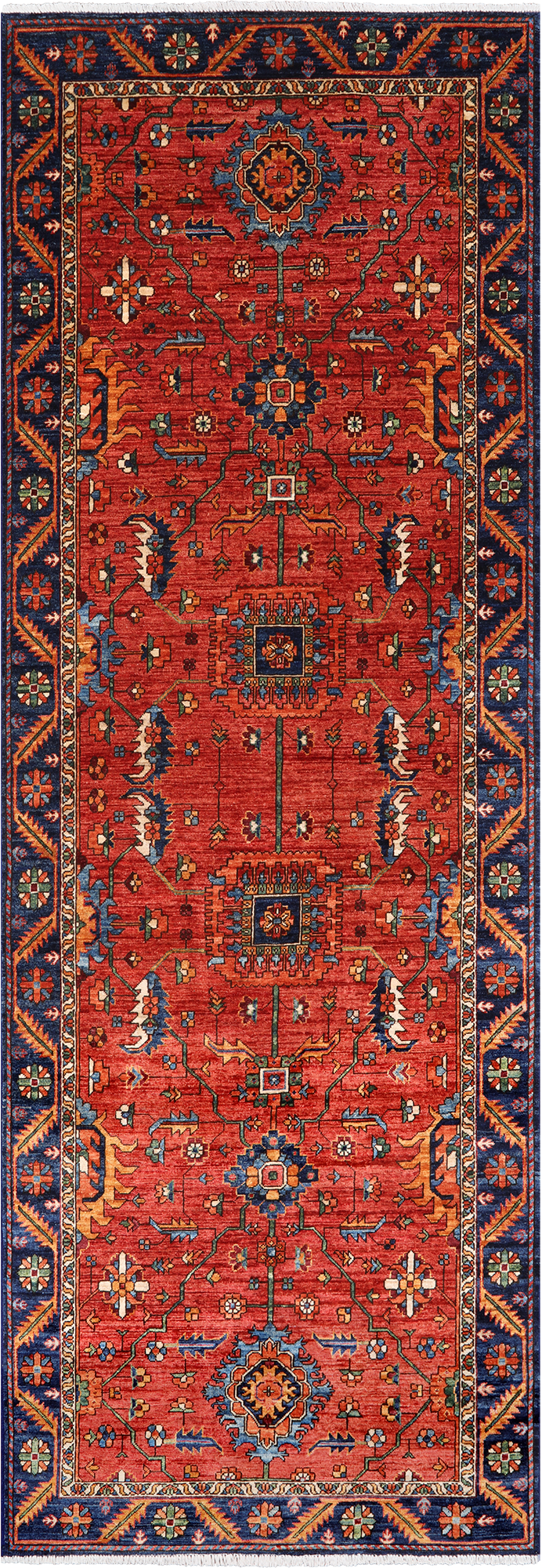 Rust Persian Fine Serapi Hand Knotted Wool Runner Rug - 4' 0" X 11' 3"