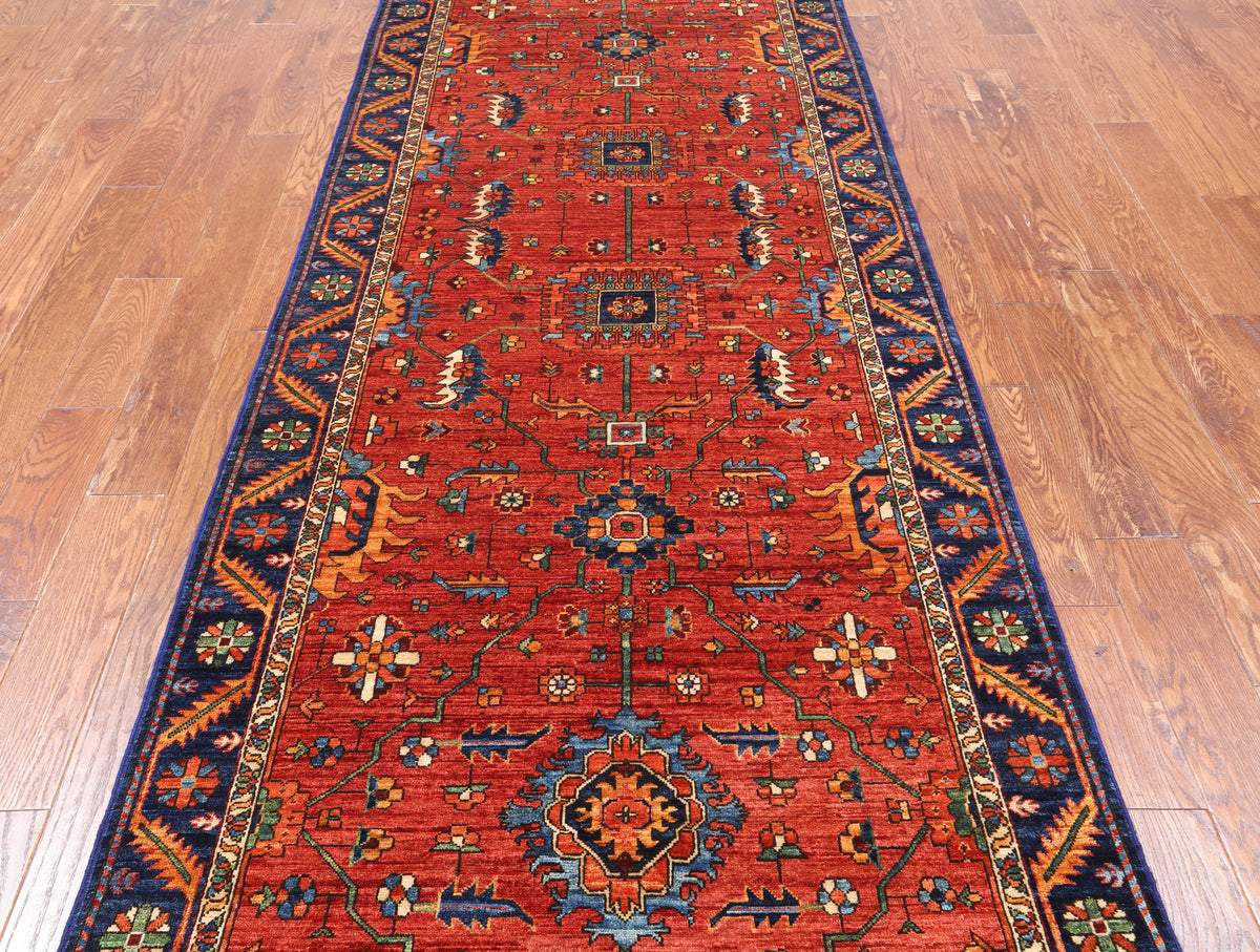 Rust Persian Fine Serapi Hand Knotted Wool Runner Rug - 4' 0" X 11' 3"