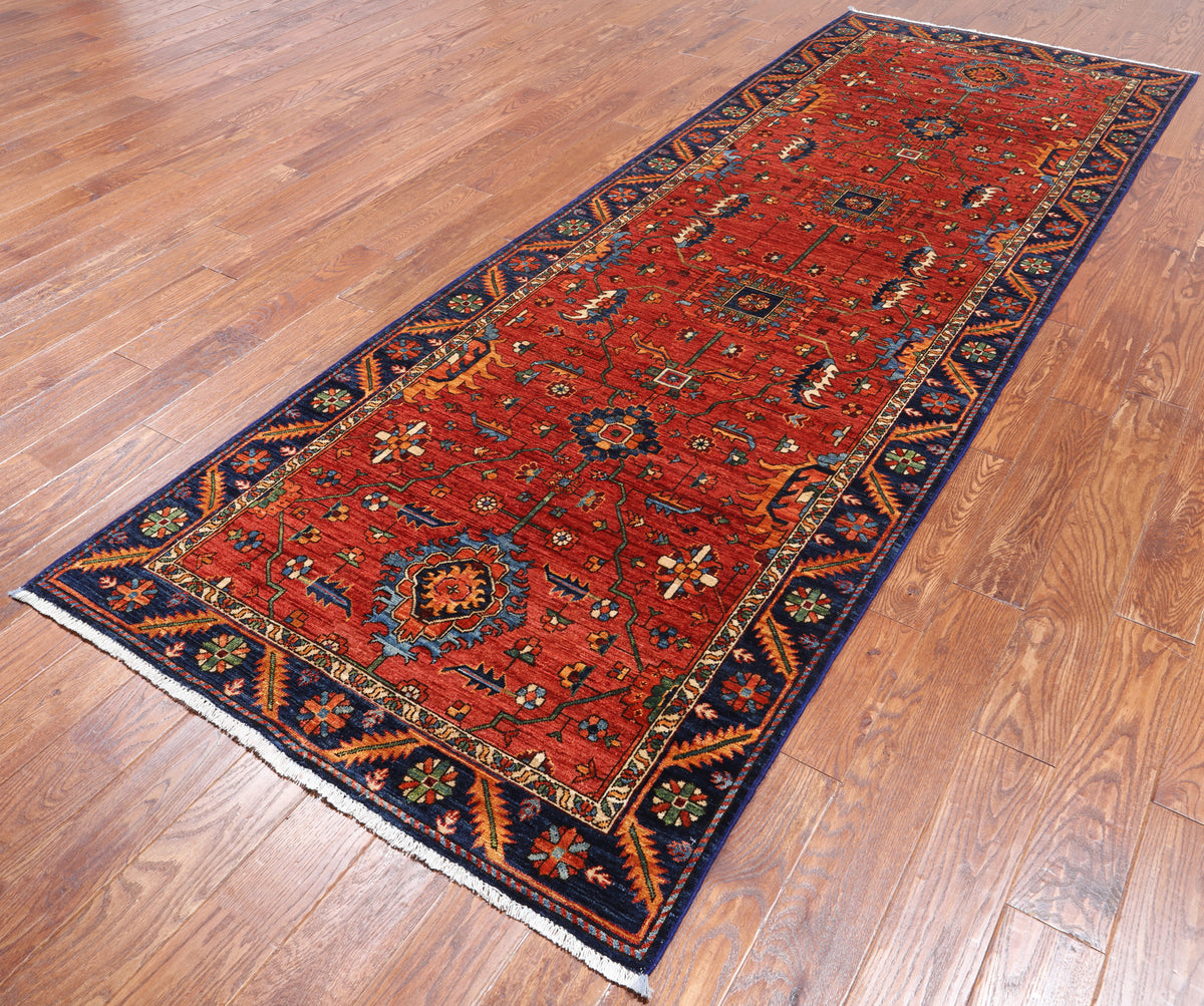 Rust Persian Fine Serapi Hand Knotted Wool Runner Rug - 4' 0" X 11' 3"