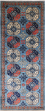 Blue Turkmen Ersari Hand Knotted Wool Runner Rug - 4' 0" X 9' 9"
